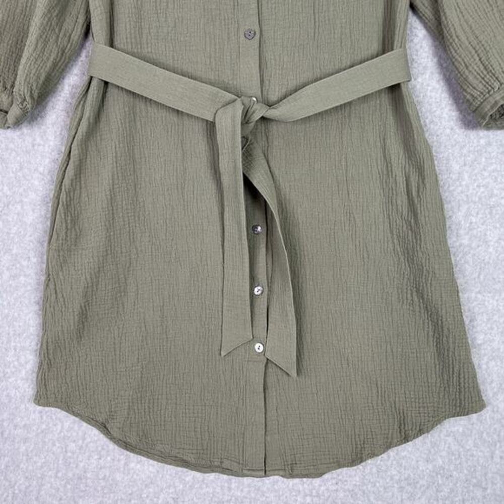 Soft Surroundings Sage Green Cotton Gauze Belted Button Up Dress Pockets Size XS - Picture 3 of 10